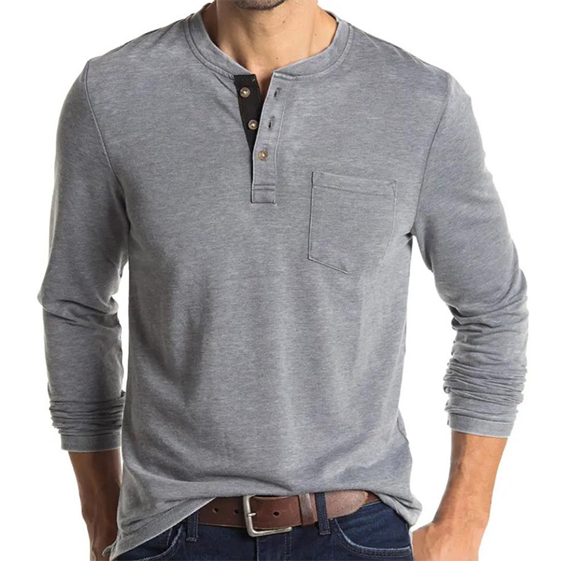 Men's Long Sleeve Henley Style - Undershirt Crew Neck ulasan dan harga