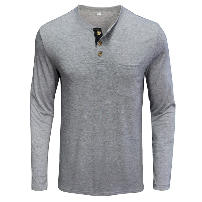 Men's Long Sleeve Henley Style - Undershirt Crew Neck ulasan dan harga