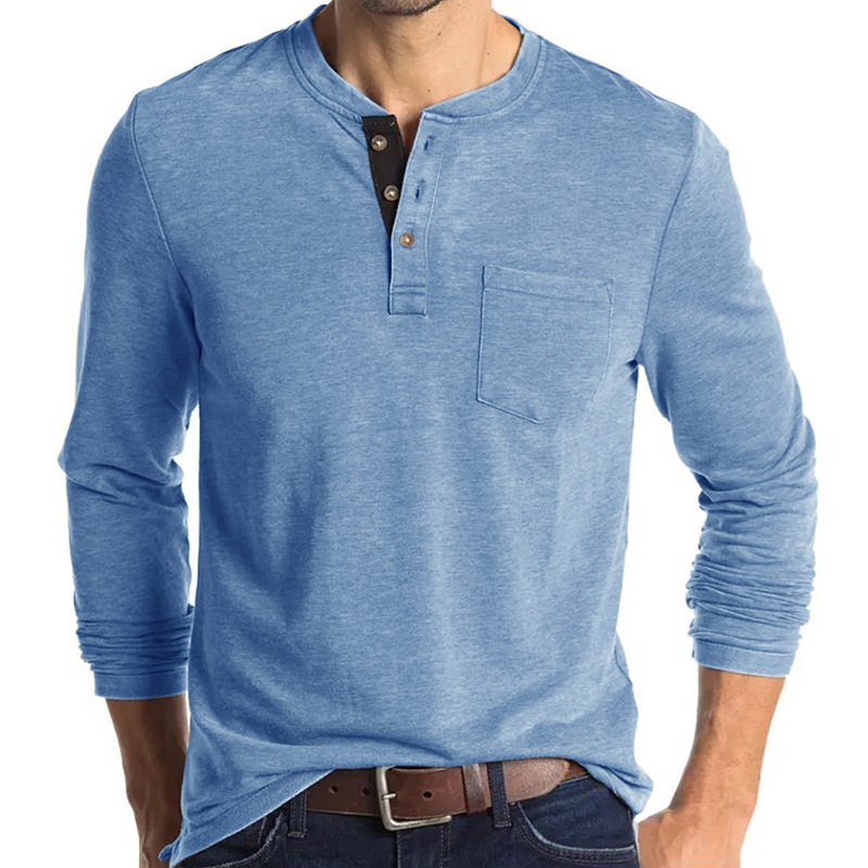 Men's Long Sleeve Henley Style - Undershirt Crew Neck ulasan dan harga